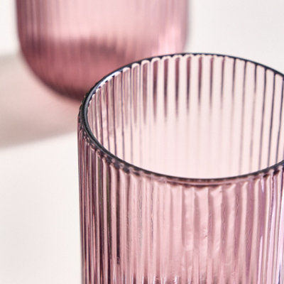 Set of 12 Vintage Luxury Pink Ribbed Short Drinking Glass Whisky Glass ...