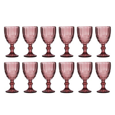 Set of 12 Vintage Luxury Rose Quartz Drinking Wine Glass Wine Goblets 350ml