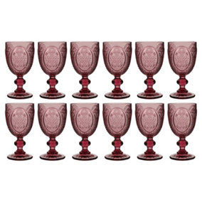 Set of 12 Vintage Pink Embossed Drinking Wine Glass Goblets Father's Day Gifts Ideas