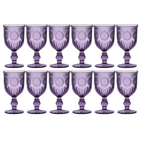 Set of 12 Vintage Purple Embossed Drinking Wine Glass Goblets Father's Day Wedding Decorations Ideas