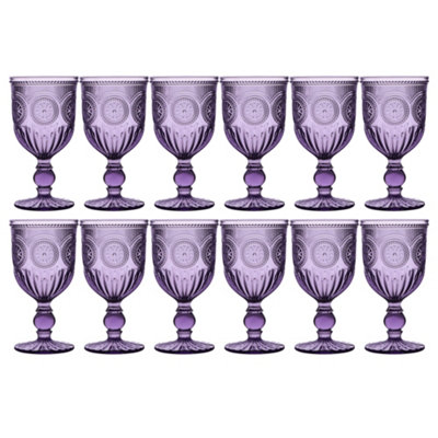 Set of 12 Vintage Purple Embossed Drinking Wine Glass Goblets Wedding Decorations Ideas