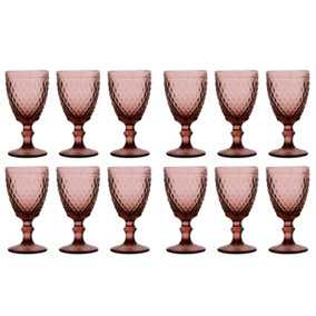 Set of 12 Vintage Red Diamond Embossed Drinking Wine Glass Goblets