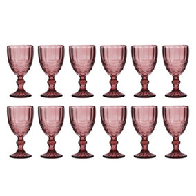 Set of 12 Vintage Rose Quartz Drinking Wine Glass Goblets