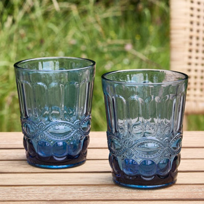 Set of 12 Vintage Sapphire Blue Drinking Tumbler Whisky Glasses Father's Day Wedding Decorations Ideas