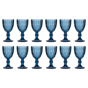 Set of 12 Vintage Sapphire Blue Drinking Wine Glass Goblets Wedding Decorations Ideas