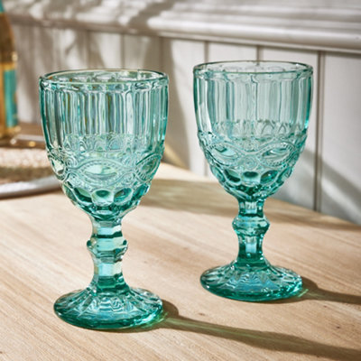 Set of 12 Vintage Turquoise Drinking Wine Glasses Goblets Father's Day Gifts Ideas