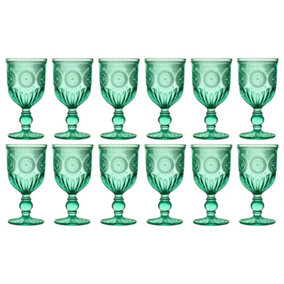Set of 12 Vintage Turquoise Embossed Drinking Wine Glass Goblets