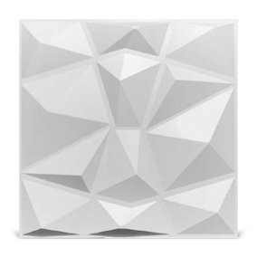 Set of 12 White 3D Decorative Wall Panels Set,Diamond,500 x 500 mm