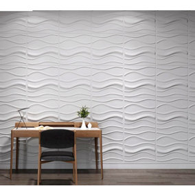 Set of 12 White 3D PVC Decorative Wall Panels Set,Wave,500x500mm