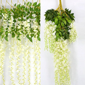 Set of 12 White Artificial Hanging Flowers Simulation Wisteria Flowers Wedding Decor