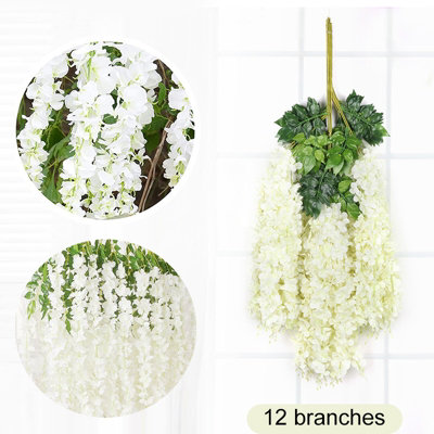 Set of 12 White Artificial Hanging Flowers Simulation Wisteria Flowers Wedding Decor