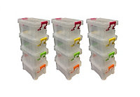 Set of 12 x 0.2L Mini Clip Top Allstore Stackable Storage Boxes Office Organiser