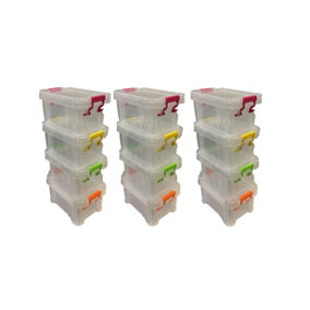 Set of 12 x 0.2L Mini Clip Top Allstore Stackable Storage Boxes Office Organiser
