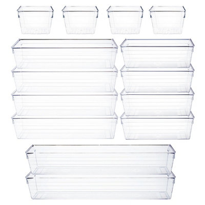 Set of 14 Plastic Drawer Organisers Storage Boxes Trays Makeup Storage Divider