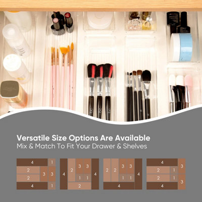 Set of 14 Plastic Drawer Organisers Storage Boxes Trays Makeup Storage Divider - 3