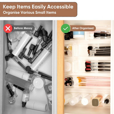Set of 14 Plastic Drawer Organisers Storage Boxes Trays Makeup Storage Divider - 4