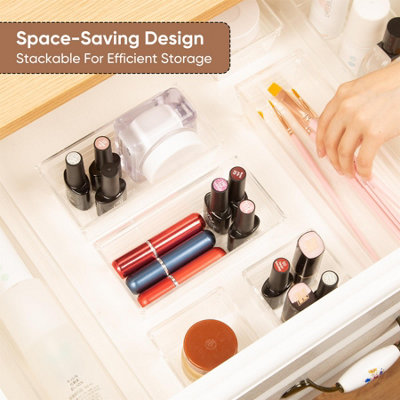 Set of 14 Plastic Drawer Organisers Storage Boxes Trays Makeup Storage Divider - 6