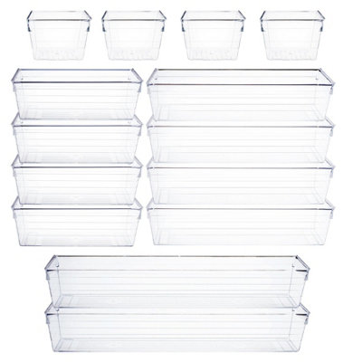Set of 14 Plastic Drawer Organisers Storage Boxes Trays Makeup Storage Divider - 9