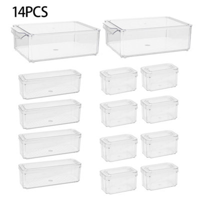 Set of 14 Stackable Clear Fridge Organisers Storage Boxes