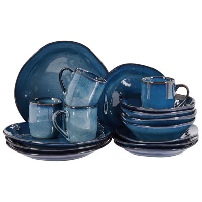 Set of 16 Dinnerware HAWTHORN Stoneware Blue