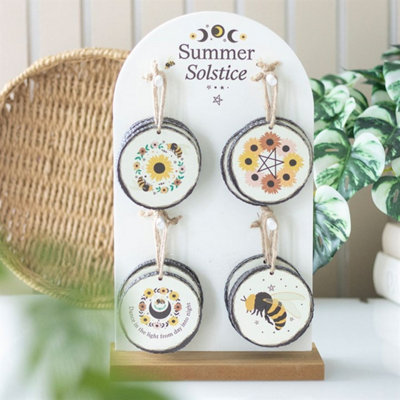 Set of 16 Summer Solstice Wood Slice Decorations for Celebrations