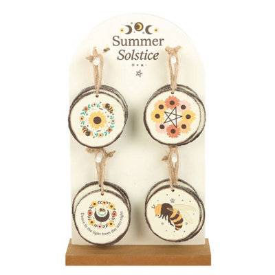 Set of 16 Summer Solstice Wood Slice Decorations for Celebrations