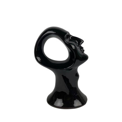 Set of 2 20.5cm Black Ceramic Face Sculpture Modern Abstract Decorative ...