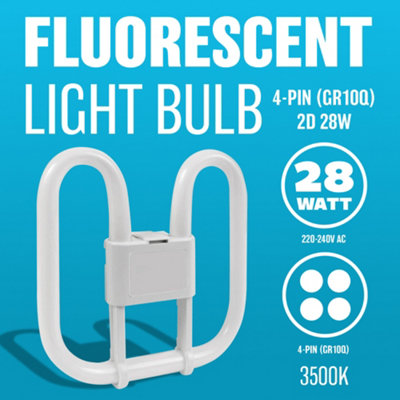 Set Of 2 2D Fluorescent Light Bulb 4 Pin Energy Saving 28W Butterfly Tube Office - 4