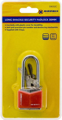 Set Of 2 30mm Long Shackle Padlock With 3 Keys Heavy Duty Secure Lock