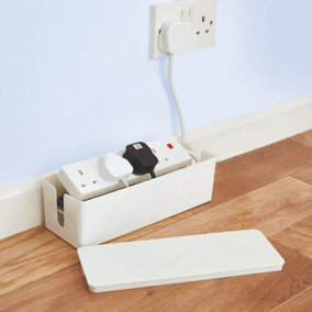 Set of 2 4-Gang Cable Tidy Boxes with Lid & Side Slits - Hide Untidy Plugs & Wires in Home or Office - Measures H10 x W28 x D18cm
