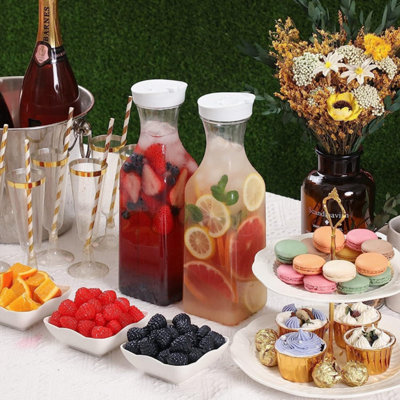 Set of 2 50oz Square Juice Containers, Clear Plastic Pitcher with Flip ...