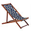 Set of 2 Acacia Folding Deck Chairs and 2 Replacement Fabrics Dark Wood with Off-White / Navy Blue Floral Pattern ANZIO