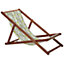 Set of 2 Acacia Folding Deck Chairs and 2 Replacement Fabrics Dark Wood with Off-White / Yellow and Grey Pattern ANZIO