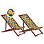 Set of 2 Acacia Folding Deck Chairs and 2 Replacement Fabrics Dark Wood with Off-White / Yellow Floral Pattern ANZIO