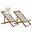Set of 2 Acacia Folding Deck Chairs and 2 Replacement Fabrics Light Wood with Off-White / Beige Pattern ANZIO