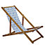 Set of 2 Acacia Folding Deck Chairs and 2 Replacement Fabrics Light Wood with Off-White / White and Blue Pattern ANZIO