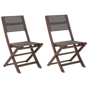 Set of 2 Acacia Garden Folding Chairs Dark Wood CESANA