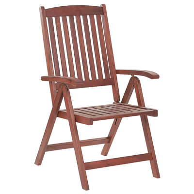 Set of 2 Acacia Wood Garden Chair Folding with Red Cushion TOSCANA