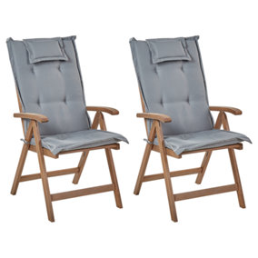 Set of 2 Acacia Wood Garden Folding Chairs Dark Wood with Grey Cushions AMANTEA