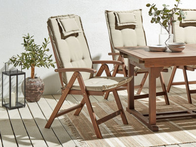 Set of 2 Acacia Wood Garden Folding Chairs Dark Wood with Taupe Cushions AMANTEA