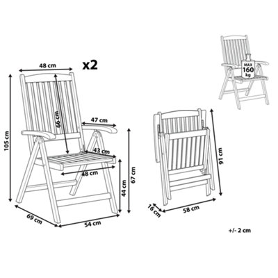 Set of 2 Acacia Wood Garden Folding Chairs JAVA
