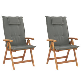 Set of 2 Acacia Wood Garden Folding Chairs with Graphite Grey Cushions JAVA