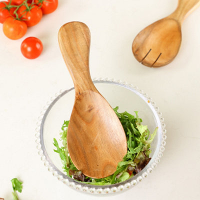 Set of 2 Acacia Wood Salad Server Set Rustic Wooden Salad Tongs Fork Spoon Daily Dining Serveware Accessory Gift Idea