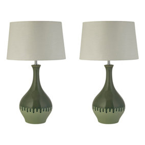Set of 2 Agean Dipped Contemporary Style Ceramic Bedside Night Lights Table Lamp