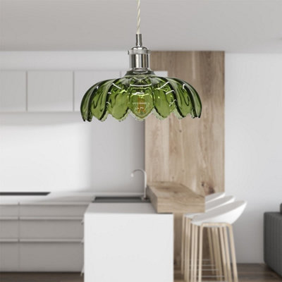 Set of 2 Alice - Green Leaf Design Pendant Shades with Chrome Flex Set