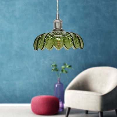 Set of 2 Alice - Green Leaf Design Pendant Shades with Chrome Flex Set