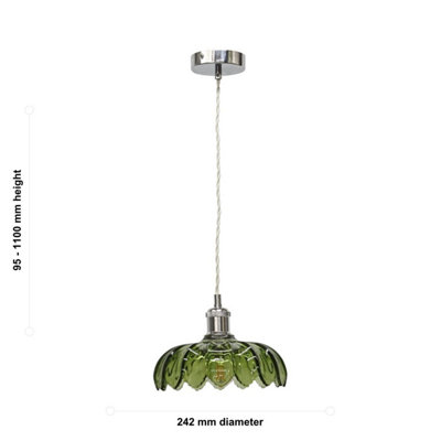 Set of 2 Alice - Green Leaf Design Pendant Shades with Chrome Flex Set