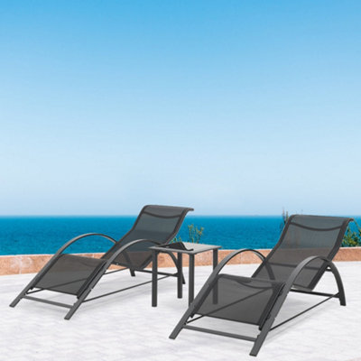 Set of 2 Aluminium Garden Sun Lounger Patio Recliner with Coffee Table DIY at B Q