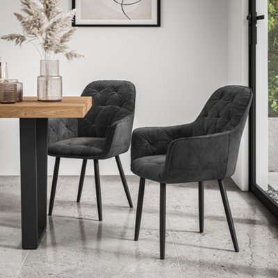 Set Of 2 Anika Modern Velvet Dining Chair Padded Seat Metal Legs Kitchen (Black)