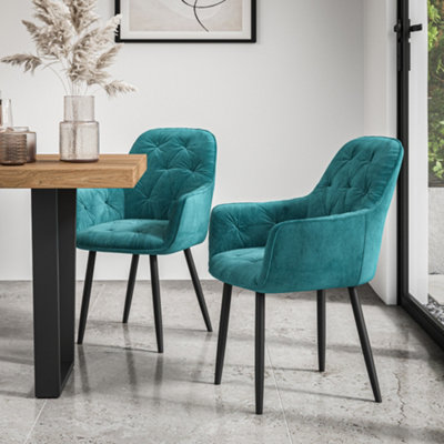 Set Of 2 Anika Modern Velvet Dining Chair Padded Seat Metal Legs Kitchen (Blue)